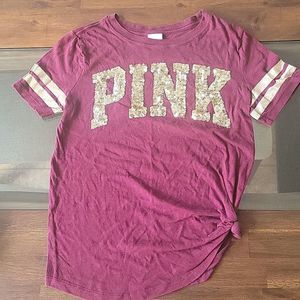 Pink Sequins Logo Shirt Maroon & Gold